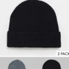 Beanies*DESIGN 2 Pack Fisherman Ribbed Beanie In Grey And Black Multi