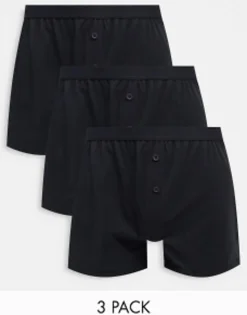 Underwear*DESIGN 3 Pack Jersey Boxers In Black