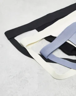 Underwear*DESIGN 3 Pack Jock Straps In Grey/Black/Off White Multi