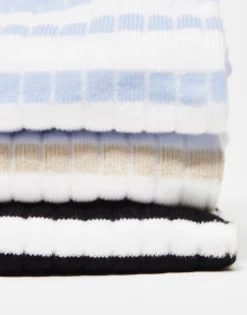Socks*DESIGN 3 Pack Ribbed Ankle Socks With Stripe Detail In Stone/Blue/Charcoal Multi