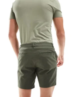 Shorts*DESIGN 2 Pack Slim Chino Shorts In Mid Length In Dark Khaki And Navy Multi