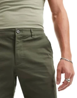 Shorts*DESIGN 2 Pack Slim Chino Shorts In Mid Length In Dark Khaki And Navy Multi