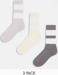 Socks*DESIGN 3 Pack Sports Sock With Thick Stripes In Tones Grey