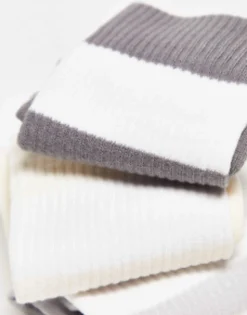 Socks*DESIGN 3 Pack Sports Sock With Thick Stripes In Tones Grey