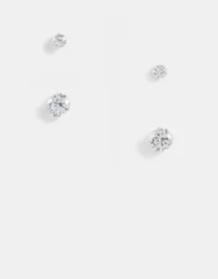 Gifts*DESIGN 2 Pack Stud Earring Set With Crystal In Tone Silver