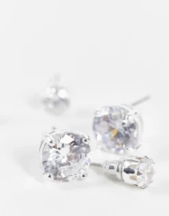 Gifts*DESIGN 2 Pack Stud Earring Set With Crystal In Tone Silver