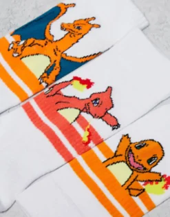 Socks*DESIGN 3 Pack Sunset Pok Mon Sports Socks In With Sports Stripes White