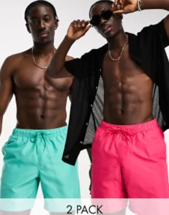 Swimwear*DESIGN 2 Pack Swim Shorts In Mid Length In Save Turquoise/Pink