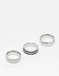 Gifts*DESIGN 3 Pack Waterproof Stainless Steel Band Ring Set In Tone Silver