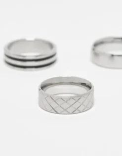 Gifts*DESIGN 3 Pack Waterproof Stainless Steel Band Ring Set In Tone Silver