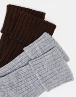 Socks & Tights*DESIGN 2 Pack Wool Mix Lounge And Boot Socks In Brown And Charcoal Multi