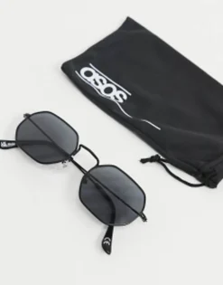 Sunglasses*DESIGN Angled Sunglasses In Metal With Smoke Lens Black