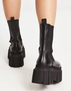 Chelsea Boots*DESIGN Arlo Premium Leather Chunky Chelsea Boots In Black Black Leather