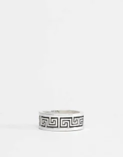 Gifts*DESIGN Band Ring With Column Emboss In Burnished Tone Silver