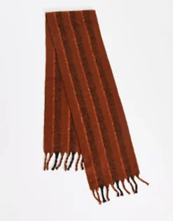 Scarves*DESIGN Blanket Scarf In Brown And Orange Stripe Multi