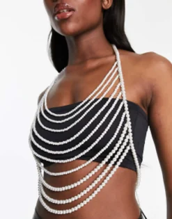 Belts*DESIGN Body Harness With Layered Graduated Pearl White