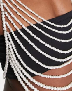 Belts*DESIGN Body Harness With Layered Graduated Pearl White