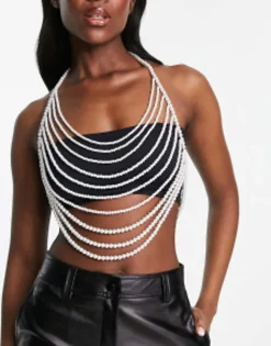 Belts*DESIGN Body Harness With Layered Graduated Pearl White