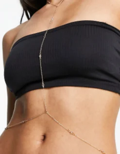 Belts*DESIGN Body Harness With Crystal In Tone Gold