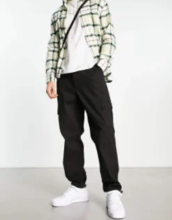 Trousers & Chinos*DESIGN Cargo Tapered Trousers In With Toggles Black