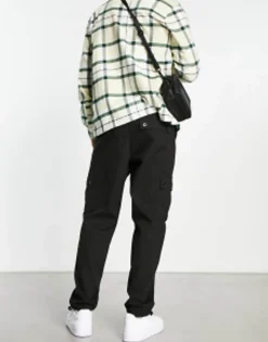Trousers & Chinos*DESIGN Cargo Tapered Trousers In With Toggles Black