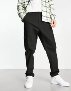 Trousers & Chinos*DESIGN Cargo Tapered Trousers In With Toggles Black