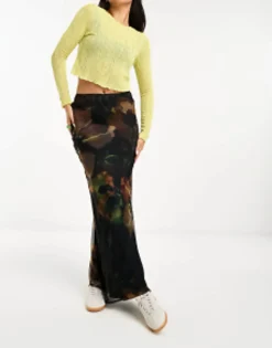 Skirts*DESIGN Chiffon Bias Maxi Skirt In Large Scale Dark Floral Print