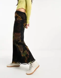 Skirts*DESIGN Chiffon Bias Maxi Skirt In Large Scale Dark Floral Print