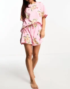 Gifts*DESIGN Christmas Gingerbread Oversized Tee & Short Pyjama Set In Pink