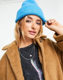 Beanies*DESIGN Chunky Double Roll Beanie In Blue
