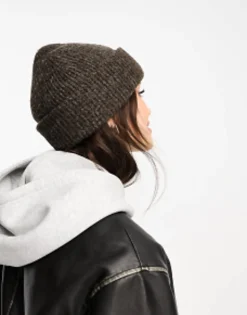 Hats*DESIGN Chunky Double Roll Beanie In Chocolate Brown