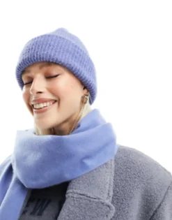 Beanies*DESIGN Chunky Double Roll Beanie In Blue Mid Blue
