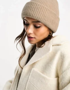Hats*DESIGN Chunky Double Roll Beanie In Biscuit Beige