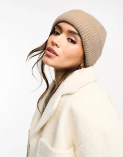 Hats*DESIGN Chunky Double Roll Beanie In Biscuit Beige
