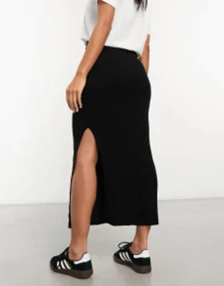Skirts*DESIGN Co-Ord Knitted Rib Midi Skirt In Black