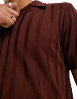 Polo Shirts*DESIGN Co-Ord Revere Polo Shirt In Shiny Rib Brown