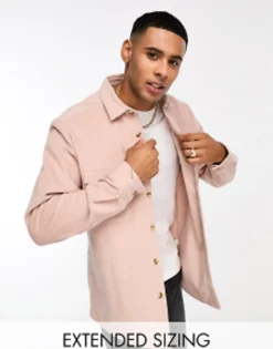 Tall*DESIGN Cord Overshirt With Double Pockets In Pale Pink