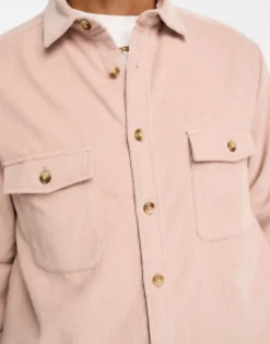 Tall*DESIGN Cord Overshirt With Double Pockets In Pale Pink