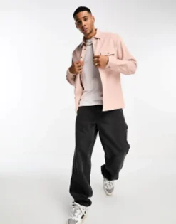 Tall*DESIGN Cord Overshirt With Double Pockets In Pale Pink