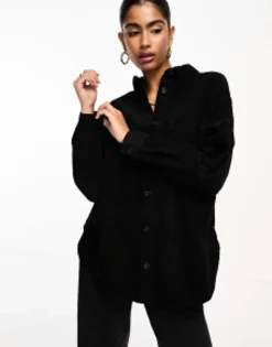 Shirts*DESIGN Cord Oversized Shirt In Black