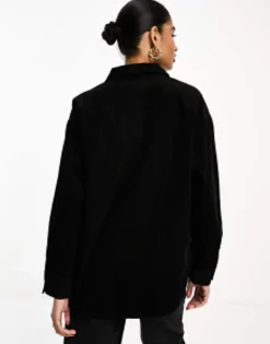 Shirts*DESIGN Cord Oversized Shirt In Black