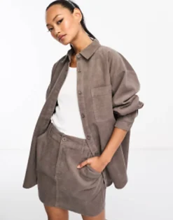 Shirts*DESIGN Cord Oversized Shirt In Taupe