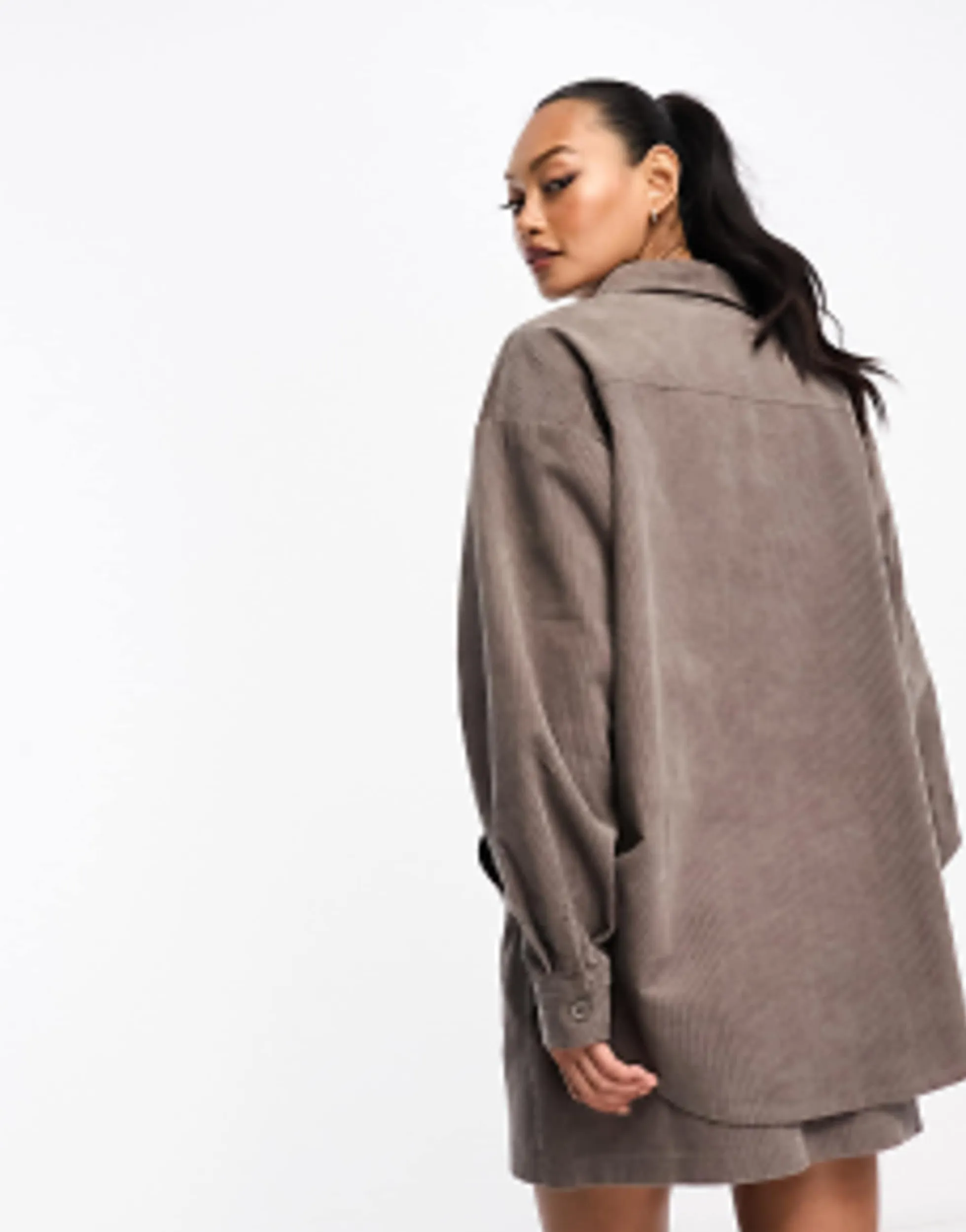 Shirts*DESIGN Cord Oversized Shirt In Taupe