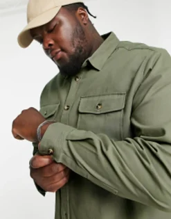 Tall*DESIGN Cotton Shacket In Khaki