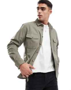 Tall*DESIGN Cotton Shacket In Khaki