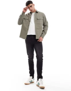 Tall*DESIGN Cotton Shacket In Khaki