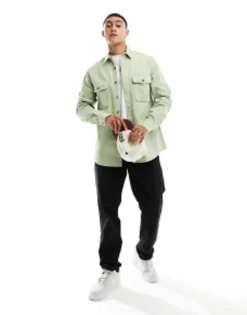 Tall*DESIGN Cotton Shacket In Mid Green