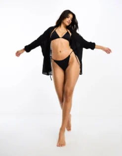 Swimwear & Beachwear*DESIGN Crinkle Beach Shirt In Black