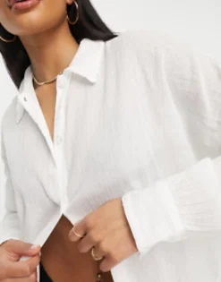 Swimwear & Beachwear*DESIGN Crinkle Beach Shirt In White