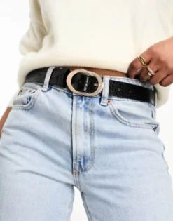 Belts*DESIGN Croc Double Circle Waist And Hip Belt Black